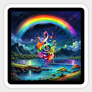 Music, colorful clef with leaves Sticker